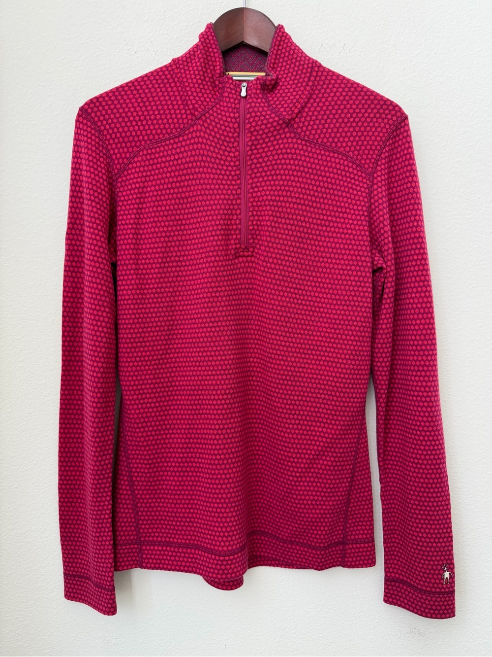 Smartwool Midweight Merino Wool Zip Top Pink Polka Dot Base Layer Size XL